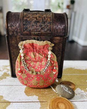 Gold Embroidered Silk potli bag