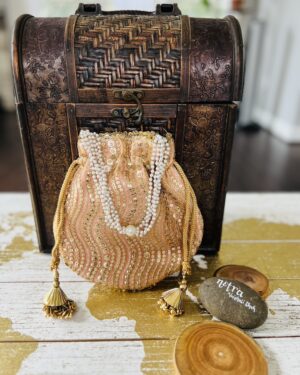 Pastel Peach Sequence Embroidered potli bag