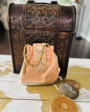 Gold Embroidered Silk potli bag