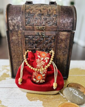 Gold Embroidered Silk potli bag