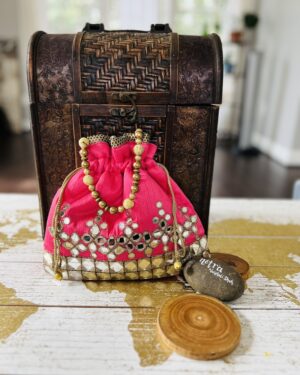 Mirror Embroidered Silk potli bag