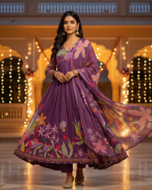 Floral Embroidered Kurta and Palazzo Set with Dupatta Size 44