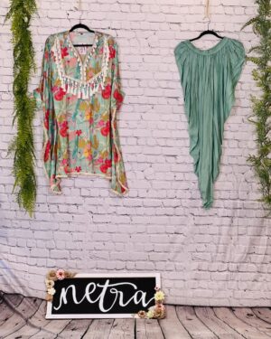 Floral print embroidered Kurta Top and Dhoti suit Available Size 38