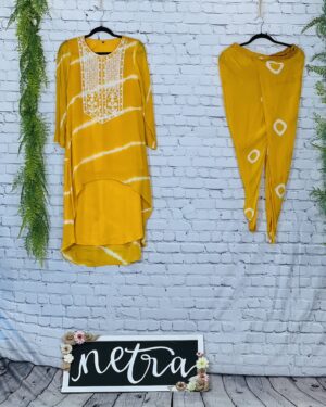 Embroidered Laheriya print Kurta Top and Dhoti suit Available Size 38