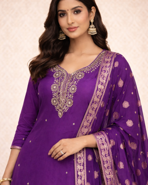 Hand embroidered Banarsi kurta skirt and dupatta suit Size 40