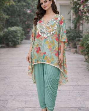 Floral print embroidered Kurta Top and Dhoti suit Available Size 38