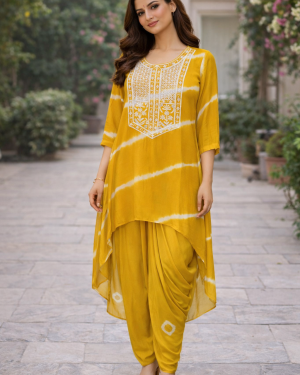 Embroidered Laheriya print Kurta Top and Dhoti suit Available Size 38
