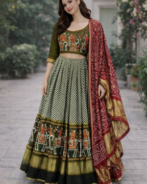 Beautiful Patola and Bandhani Modal Silk Chania Choli Size 40-42