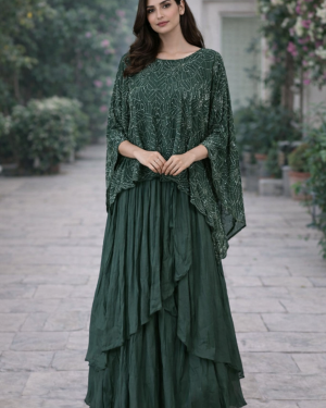 Embroidered poncho style crop top and skirt  Size 38 - Size 44