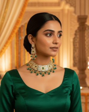 Traditional semi precious beads and jadau necklace set