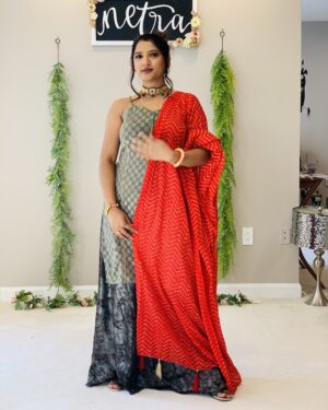 Georgette Brocade  Top, velor skirt, and  Dupatta Set Size 38