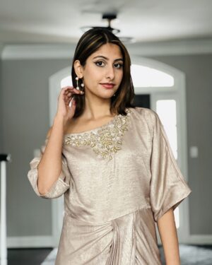 Indowestern Simmer gold Drop Shoulder Outfit Available size 38