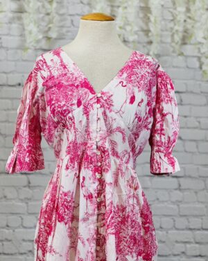 Mehreen (महरीन – "Dewdrop") - Pink Screen Printed Long Dress - Size 42 XL