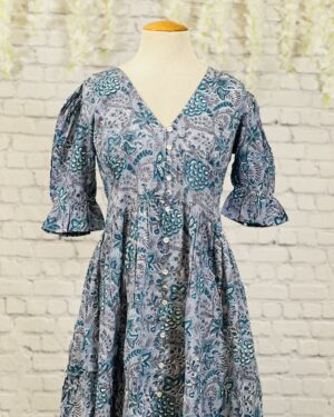 Mehreen (महरीन – "Dewdrop") - Multi Blue Long Dress - Size 38 Medium