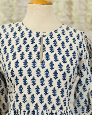 Neerja (नीरजा – "Born of Water") - Blue and White Block Print Midi Dress - Size 40 Large