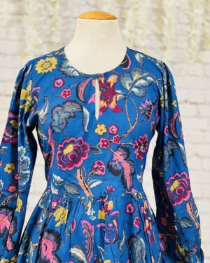 Neerja (नीरजा – "Born of Water") - Blue Multi Color Floral Print Midi Dress Size 38 Medium