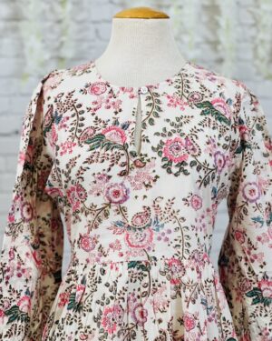 Neerja (नीरजा – "Born of Water") - White Multi Color Floral Print Midi Dress Size 40 Large