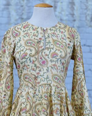 Neerja (नीरजा – "Born of Water") - Light Yellow Floral Block Print Midi Dress Size 40 Large