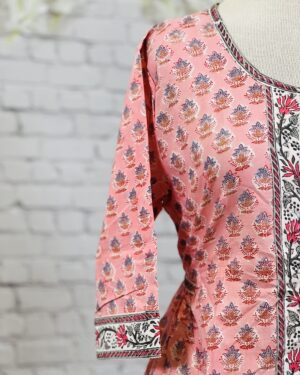 Saanjh  (सांझ – "Dusk")- Soft Pink Block Printed Midi Dress with a Tie Back Size 42 XL