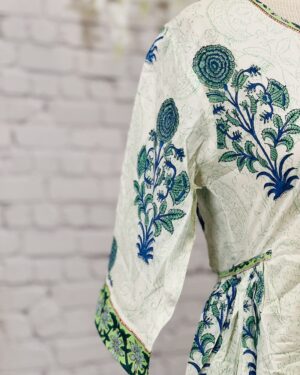 Saanjh  (सांझ – "Dusk")- White Screen Printed Midi Dress with a Tie Back Size 42 XL