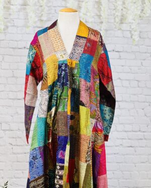 Katha  (कथा – "The Story")- Kantha Embroidered Silk Dress Size 42 XL
