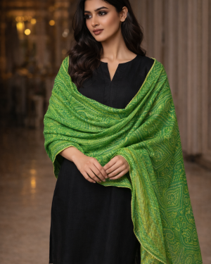 Soft Bandhani Silk Dupatta with gold woven border