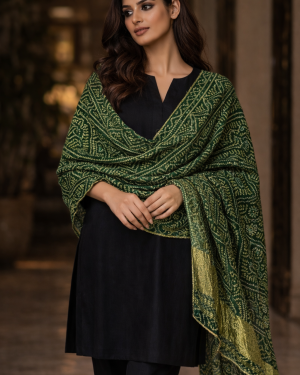 Soft Bandhani Silk Dupatta with gold woven border