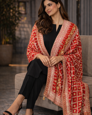 Red embroidered Dupatta