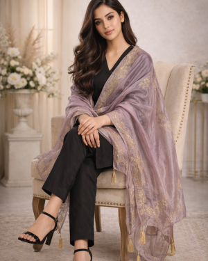 Satin Silk hand embroidered dupatta