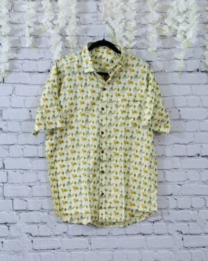 Viraasat (विरासत – “Heritage”) Handcrafted Sanganeri Block Print Men's Short Sleeve Summer Shirt - XXL Size