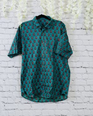 Viraasat (विरासत – “Heritage”) Handcrafted Sanganeri Block Print Men's Short Sleeve Summer Shirt - XXL Size