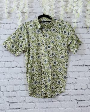 Viraasat (विरासत – “Heritage”) Handcrafted Sanganeri Block Print Men's Short Sleeve Summer Shirt - XXL Size