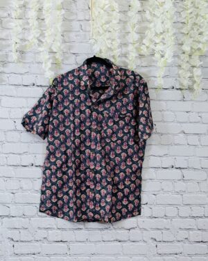 Viraasat (विरासत – “Heritage”) Handcrafted Sanganeri Block Print Men's Short Sleeve Summer Shirt - XL Size