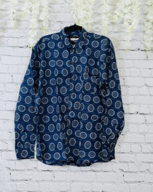 Viraasat (विरासत – “Heritage”) Handcrafted Sanganeri Block Print Men's Long Sleeve Summer Shirt - XXL Size