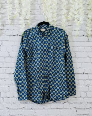 Viraasat (विरासत – “Heritage”) Handcrafted Sanganeri Block Print Men's Long Sleeve Summer Shirt - XLarge Size