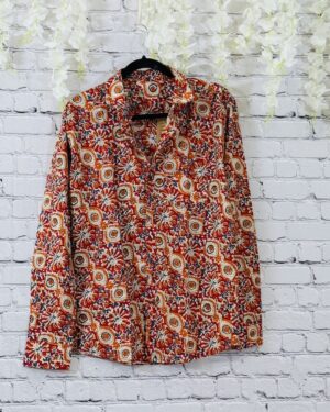Viraasat (विरासत – “Heritage”) Handcrafted Sanganeri Block Print Men's Long Sleeve Summer Shirt - Medium Size