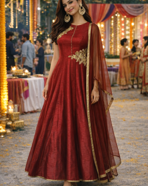 Beautiful Maroon Silk Gown Size 38 Medium