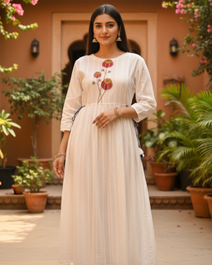 Bright Beige Kurta Top with embroidery details Size 44 (XXL)