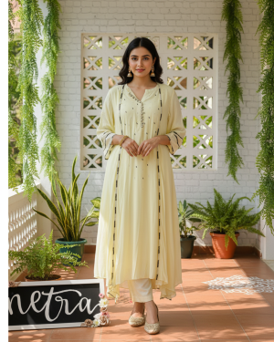 Two piece long dress with jacket with hand work details Size 46