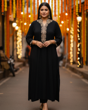 Hand Embroidered long Satin Crepe Kurta Top  Size 48